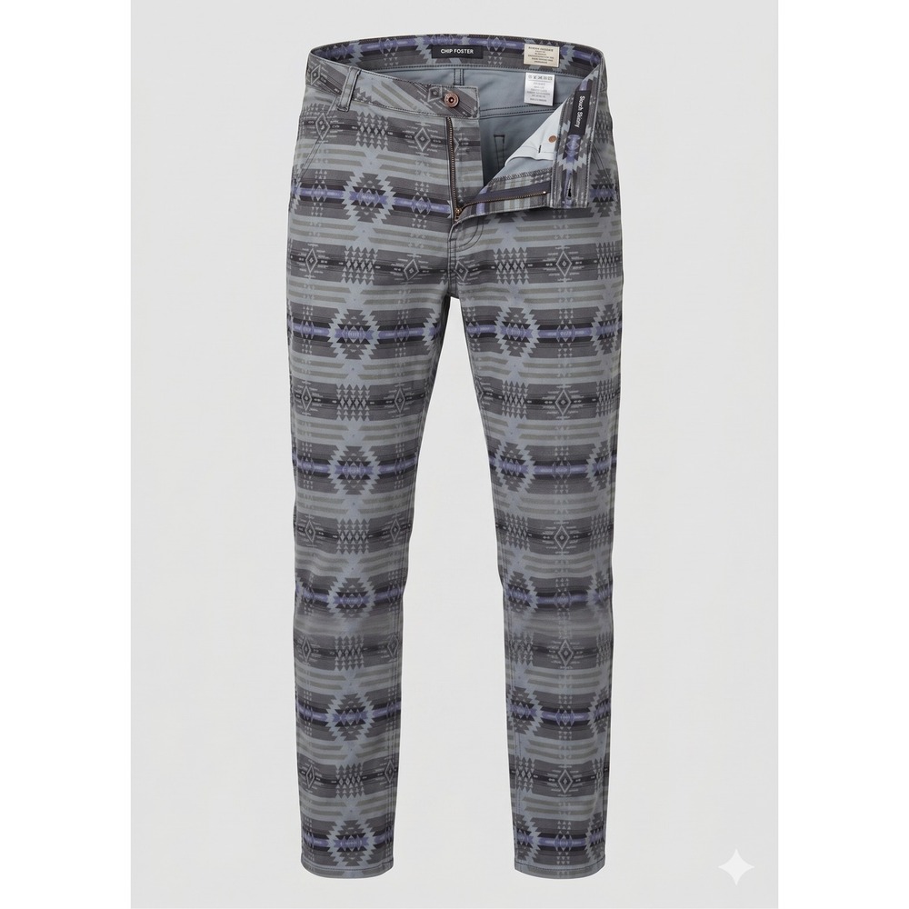 Chip Foster Slouch Skinny Pants Grey Purple Southwestern Geometric Print Size 25